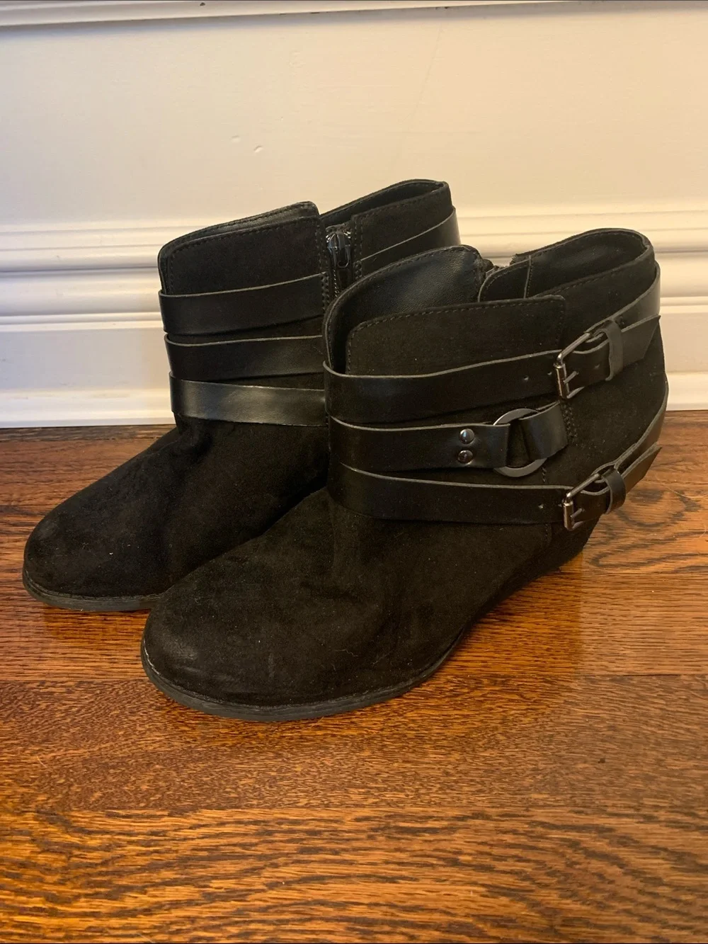 Women's Carlos  Black Wedge Ankle Boots with Buckle Straps